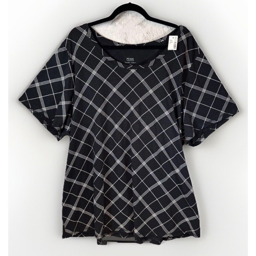 Pennington’s Blouse‎ Top Size 4X Printed Black Travel Summer Lightweight